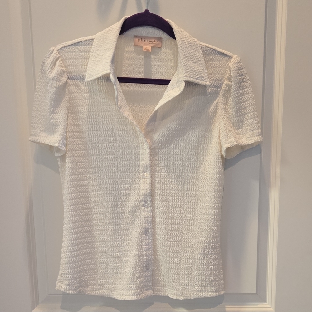 Philosophy White Textured Button-Up Blouse